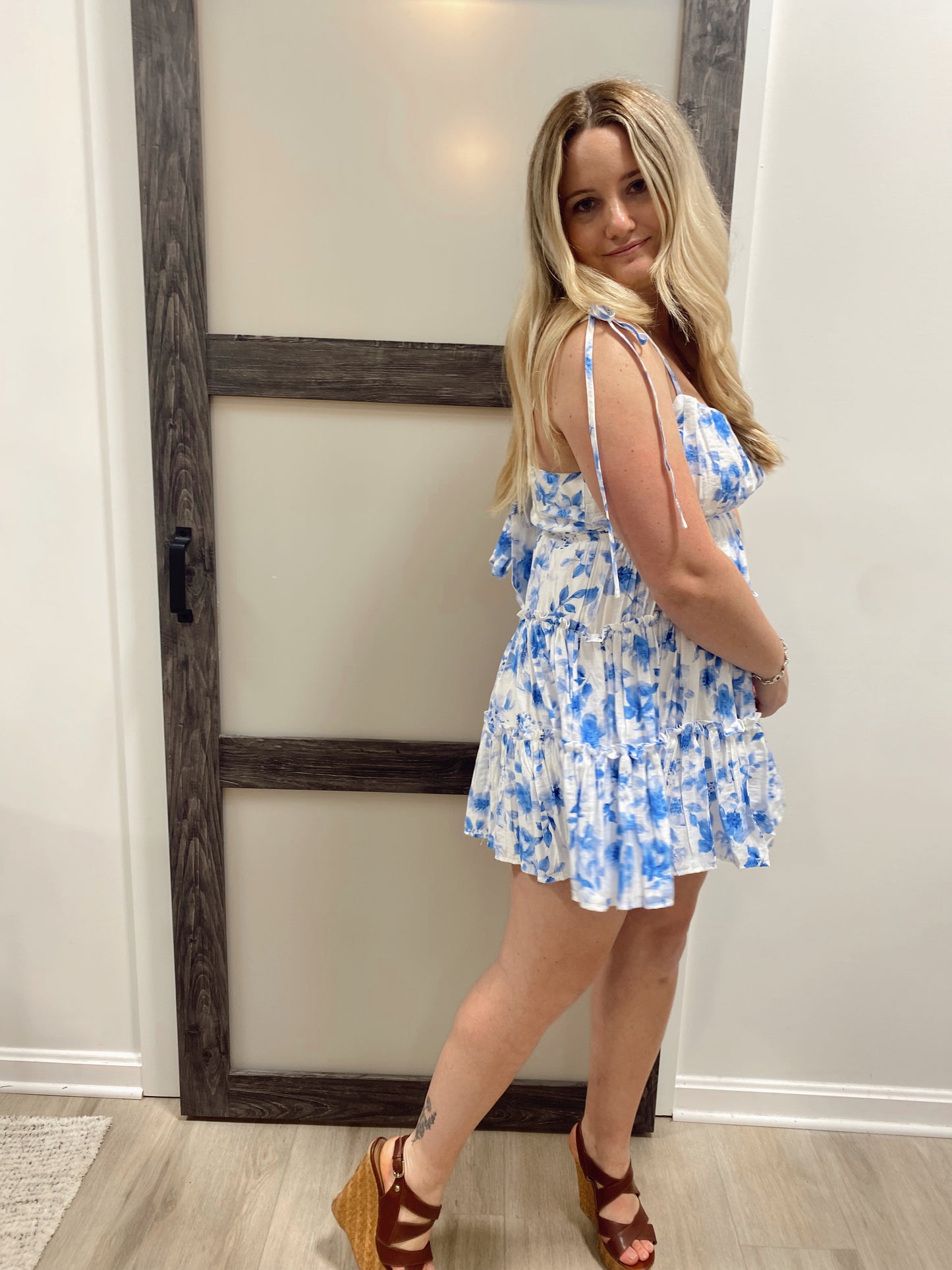 Blue Tiered Floral Dress
