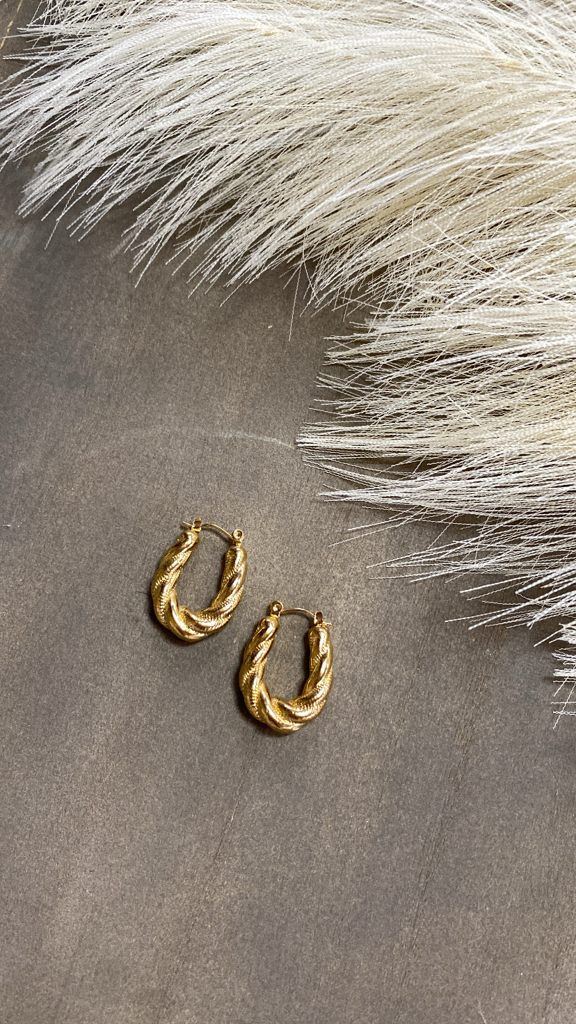 Stainless Steel Gold Twist Hoop Earrings