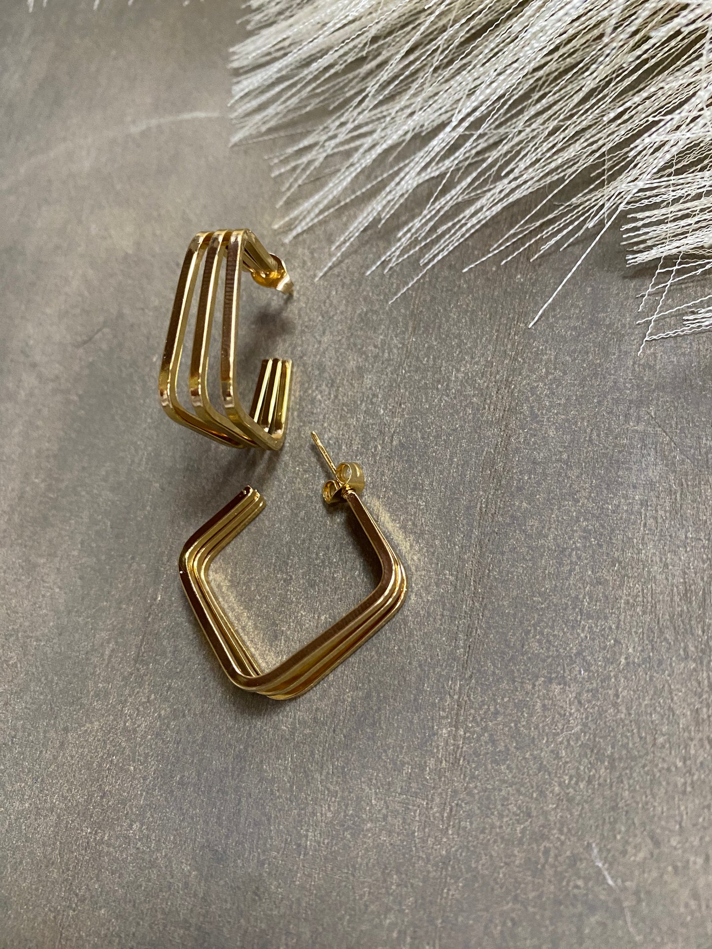 Stainless Steel Gold Square Hoops