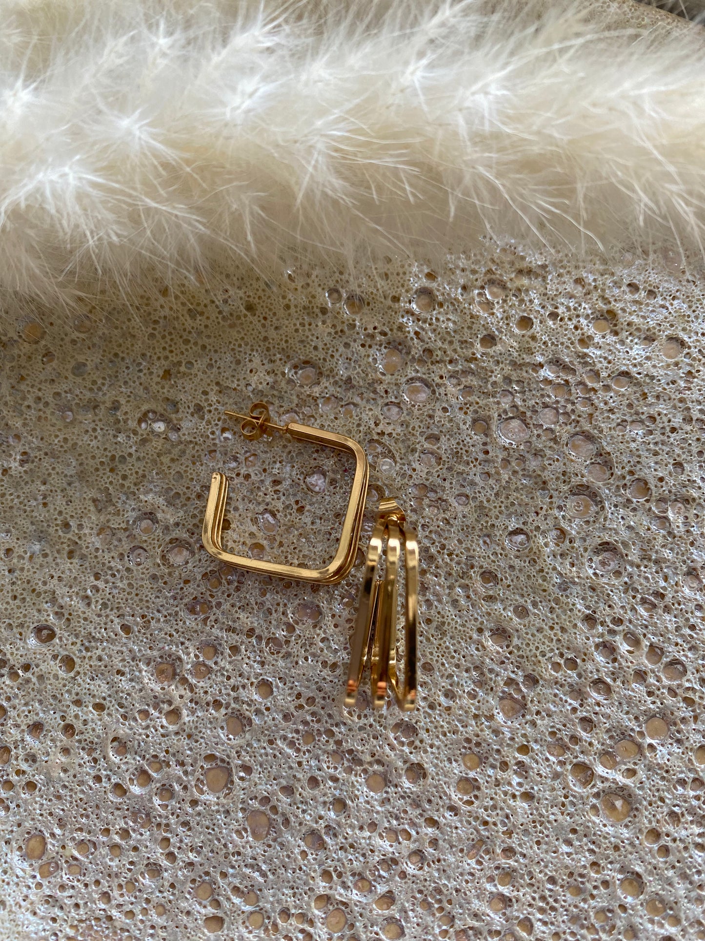 Stainless Steel Gold Square Hoops
