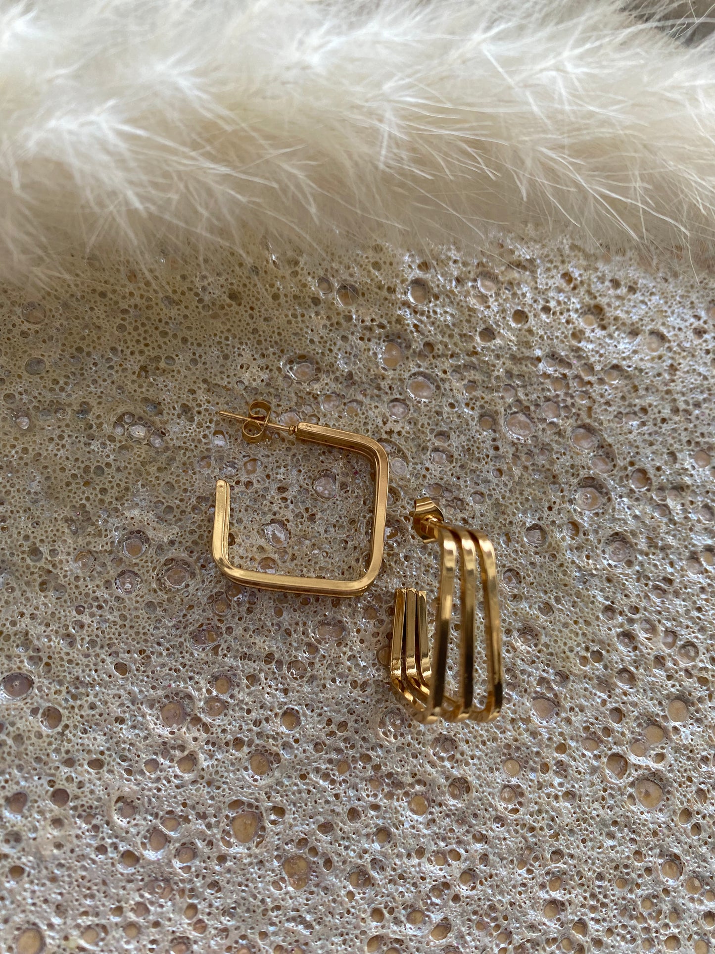 Stainless Steel Gold Square Hoops