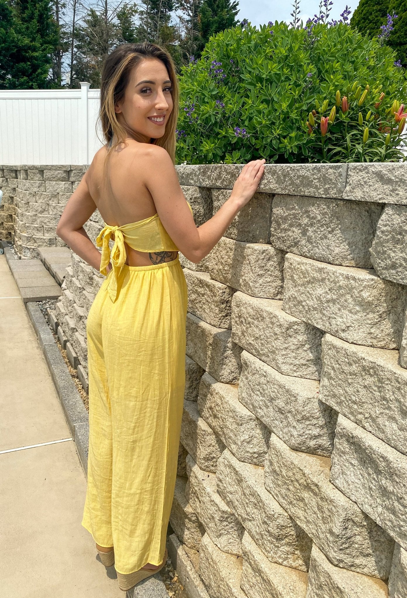 Strapless Yellow Jumpsuit - Dreamlee Boutique