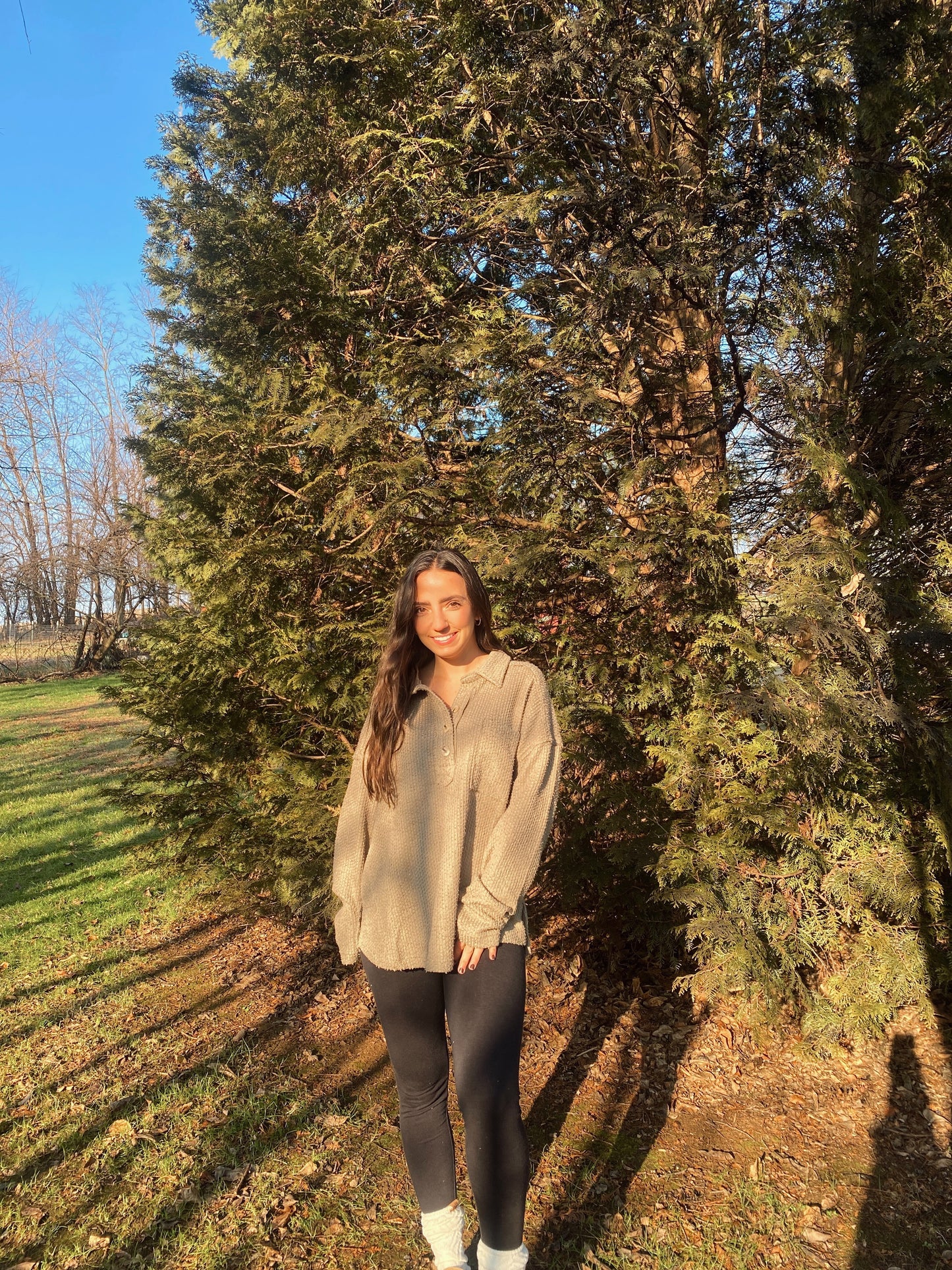 Olive Henley Knit Top