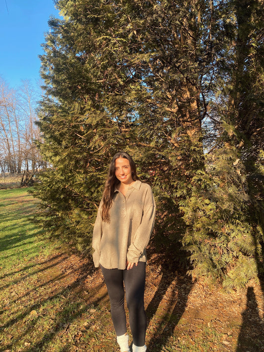 Olive Henley Knit Top