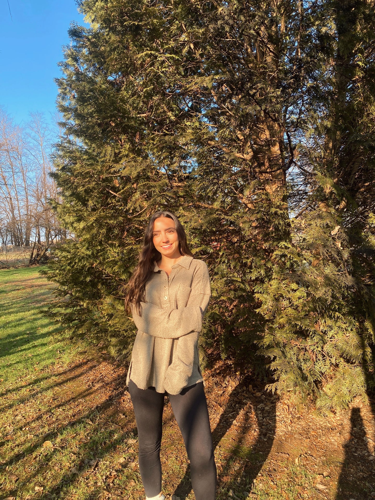 Olive Henley Knit Top