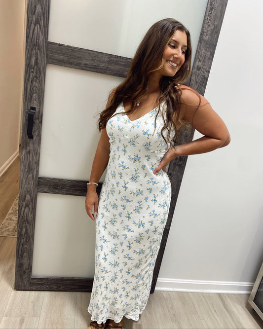 Baby Blue Floral Maxi Dress