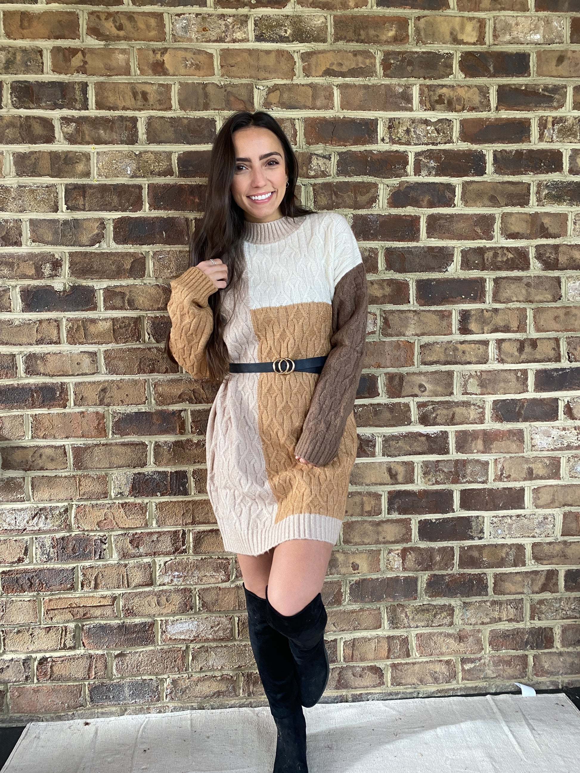 colorblock sweater dress Plus Size where cozy comfort meets bold design Color Block Sweater Dress
