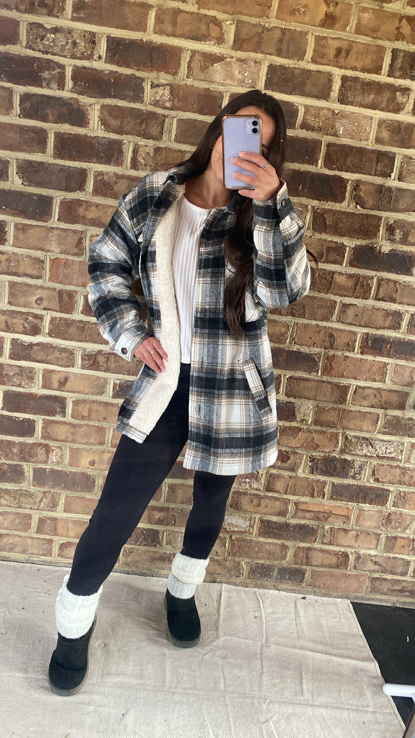 Black Plaid Sherpa Jacket