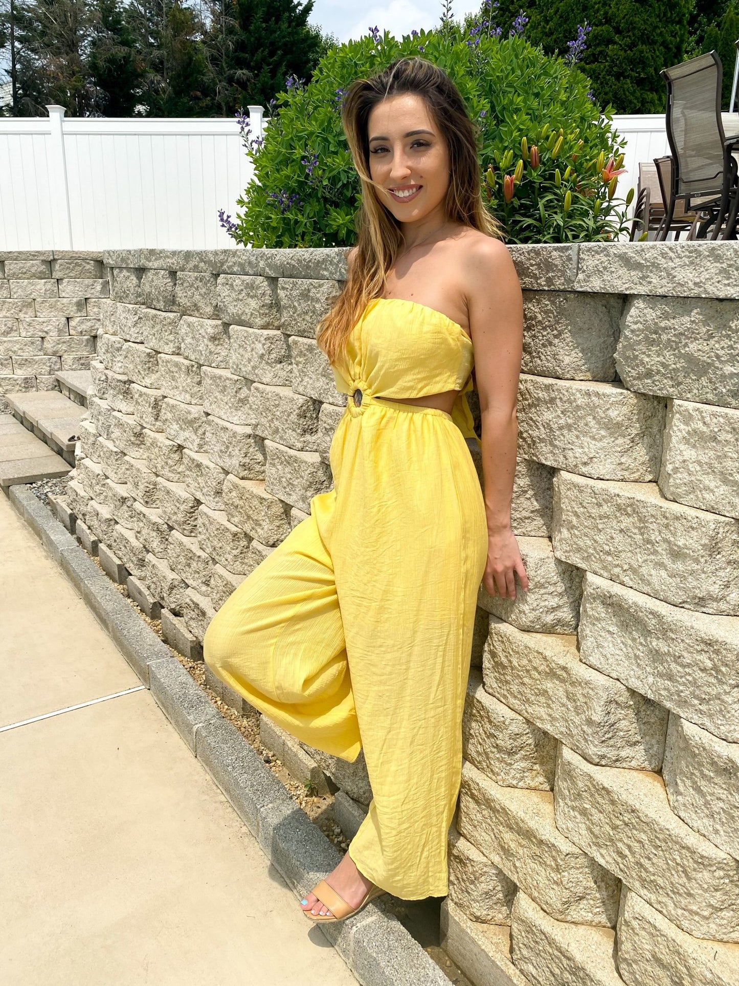 Strapless Yellow Jumpsuit - Dreamlee Boutique